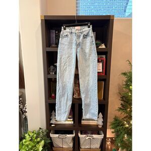 REVICE 90s Style High Waisted Distressed Leg Washed Blue Jeans Size 25
